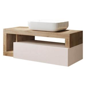 Meuble  vasque 110cm suspendu 1 tiroirs beige laqué et aspe…