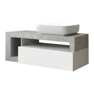Meuble  vasque 110cm suspendu 1 tiroirs blanc laqué et aspe…