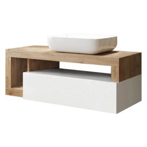 Meuble  vasque 110cm suspendu 1 tiroirs blanc laqué et aspe…
