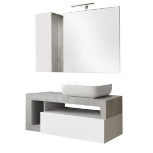 Meuble  vasque 110cm suspendu   miroir blanc et aspect aspe…