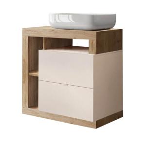 Meuble  vasque 78cm 2 tiroirs beige laqué et aspect bois fi…