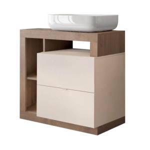 Meuble  vasque 78cm 2 tiroirs beige laqué et aspect bois fi…