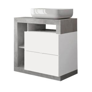 Meuble  vasque 78cm 2 tiroirs blanc laqué et aspect béton