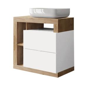 Meuble  vasque 78cm 2 tiroirs blanc laqué et aspect bois fi…