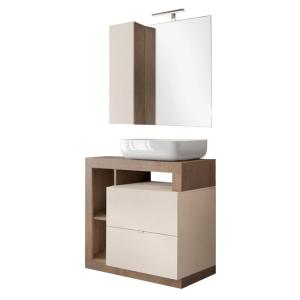 Meuble  vasque 78cm   miroir beige et aspect bois finition…