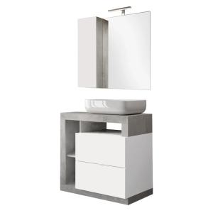 Meuble  vasque 78cm   miroir blanc et aspect béton