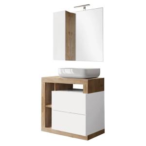 Meuble  vasque 78cm   miroir blanc et aspect bois finition…