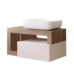 Meuble  vasque 78cm suspendu 1 tiroirs beige laqué et aspec…