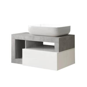 Meuble  vasque 78cm suspendu 1 tiroirs blanc laqué et aspec…