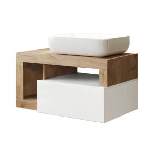 Meuble  vasque 78cm suspendu 1 tiroirs blanc laqué et aspec…