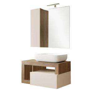 Meuble  vasque 78cm suspendu   miroir beige et aspect bois…