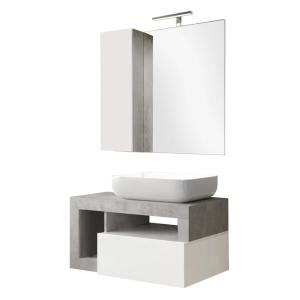 Meuble  vasque 78cm suspendu   miroir blanc et aspect béton