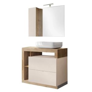 Meuble  vasque 92cm   miroir beige et aspect bois finition…