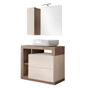 Meuble  vasque 92cm   miroir beige et aspect bois finition…