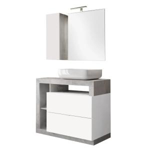 Meuble  vasque 92cm   miroir blanc et aspect béton