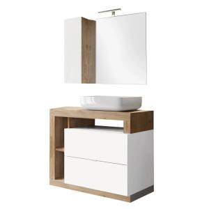 Meuble  vasque 92cm   miroir blanc et aspect bois finition…