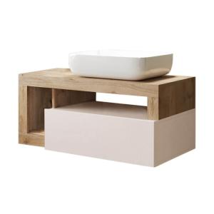 Meuble  vasque 92cm suspendu 1 tiroirs beige laqué et aspec…
