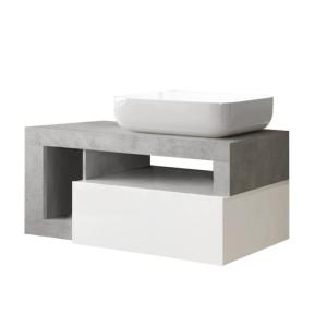 Meuble  vasque 92cm suspendu 1 tiroirs blanc laqué et aspec…