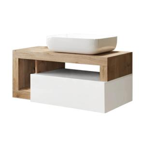 Meuble  vasque 92cm suspendu 1 tiroirs blanc laqué et aspec…