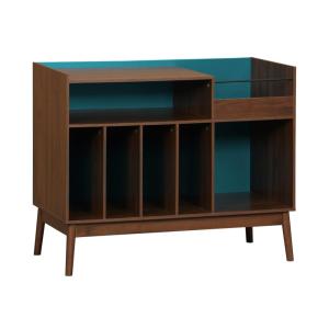 Meuble vinyle vintage bicolore décor bois et bleu 100cm