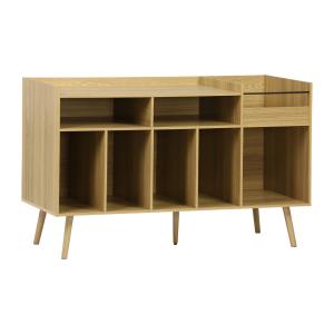Meuble vinyle vintage décor bois, 130 cm