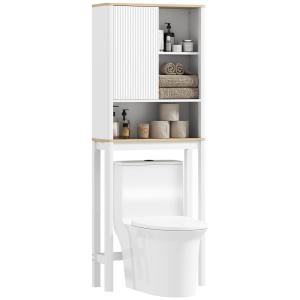 Meuble WC dessus de toilette porte cannelée MDF blanc