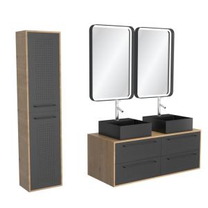 Meubles salle de bains - ensemble effet bois marron - 120 cm