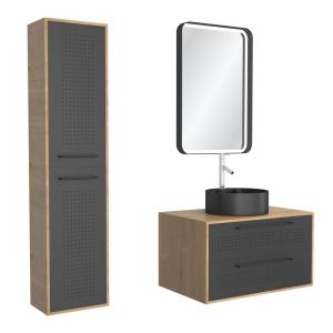 Meubles salle de bains ensemble effet bois marron avec miro…