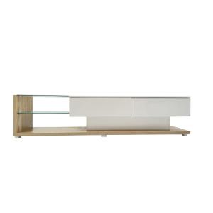 Meubles TV blanc brillant et bois vitrées et éclairage LED…