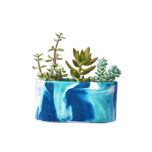 Mini jardinière Tie&Dye béton bleu pétrole et turquoise