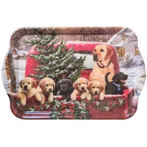 Mini plateau chiens de Noël rectangulaire en mélamine