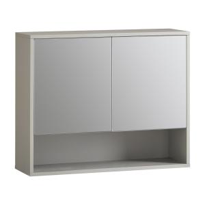 Miroir de salle de bain avec étagère effet bois gris