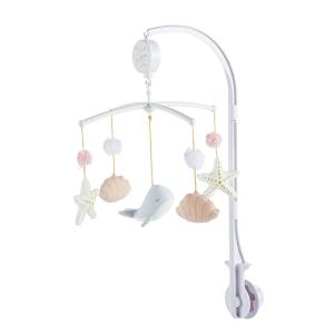 Mobile musical bébé baleine, étoiles et pompons en coton bi…