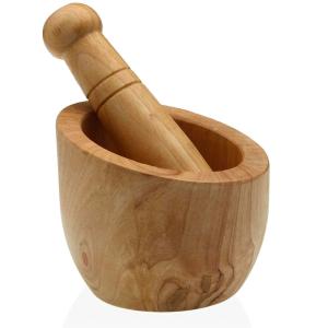 Mortier et pilon en bois d'hévéa 12x12x14.5cm