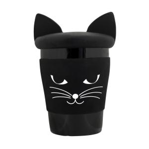 Mug et couvercle  Chat noir porcelaine 10 x 9 x 14 cm