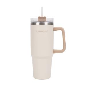 Mug isotherme avec paille acier inoxydable 0,9 litres Beige