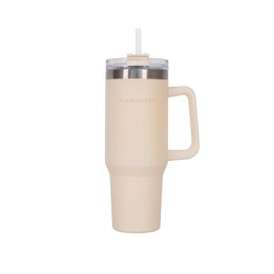 Mug isotherme avec paille acier inoxydable 1,18 litres beige