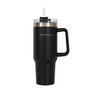 Mug isotherme avec paille acier inoxydable 1,18 litres noir