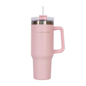 Mug isotherme avec paille acier inoxydable 1,18 litres rose