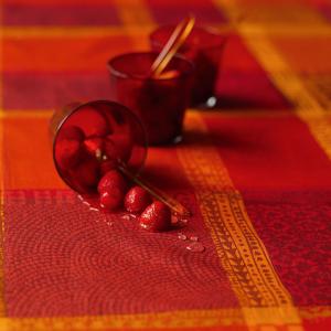 Nappe carrée enduit imperméable pur coton rouge 175x175 cm