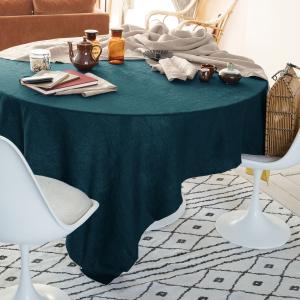 Nappe en lin lavé 180x350cm Vert Paon, Gris