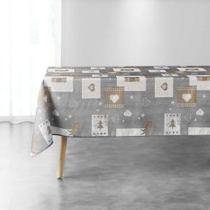 Nappe rectangulaire antitache motif cœurs gris 150 x 240 cm