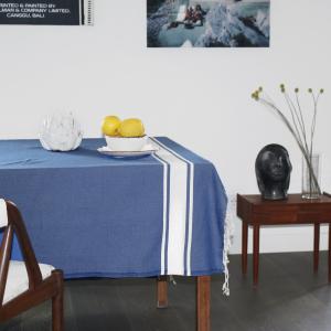 Nappe rectangulaire coton  150x250 bleu grec