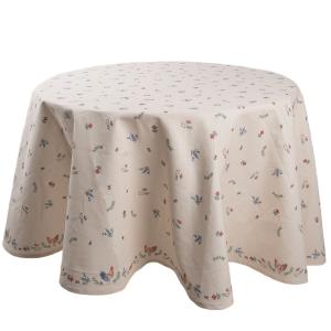 Nappe ronde 100% coton motif fleurs, poule et coq 170cm