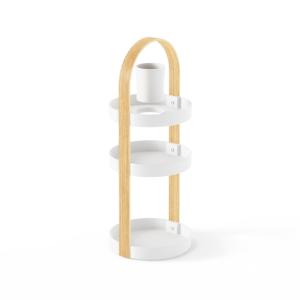 Organiseur salle de bain 3 niveaux blanc et bois
