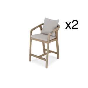 Pack 2 tabourets en bois et corde beige