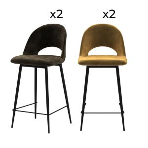 Pack 4 chaises pour îlot central en velours vert et jaune 6…