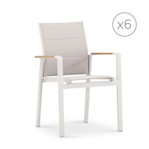 Pack 6 chaises de jardin en aluminium et textilène beige