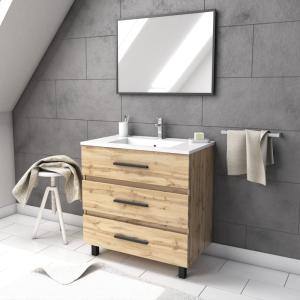 Pack caisson à tiroirs avec vasque et miroir bois marron fo…