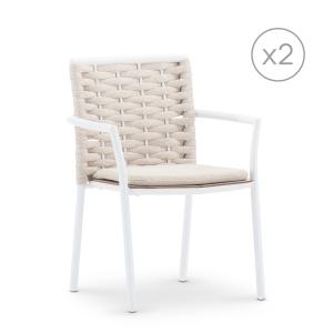 Pack de 2 chaises de jardin empilables blanc et corde beige